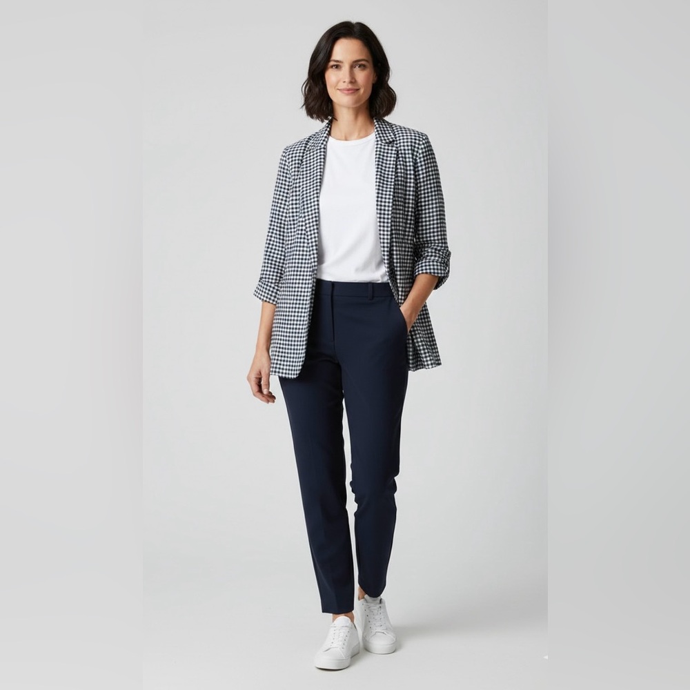Women’s Maurice’s Blazer Checkered Navy White 3/4 Sleeve Size XL